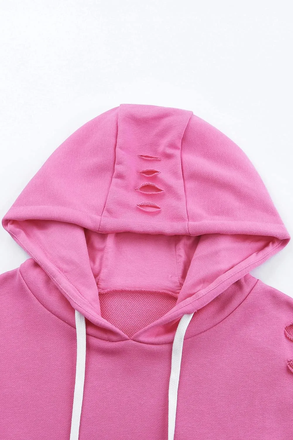 Melliflo Women's Oversized Ripped Sweatshirt Distressed Hooded Pullover Sweatshirts Solid Loose Trendy Hoodies Fall Tops