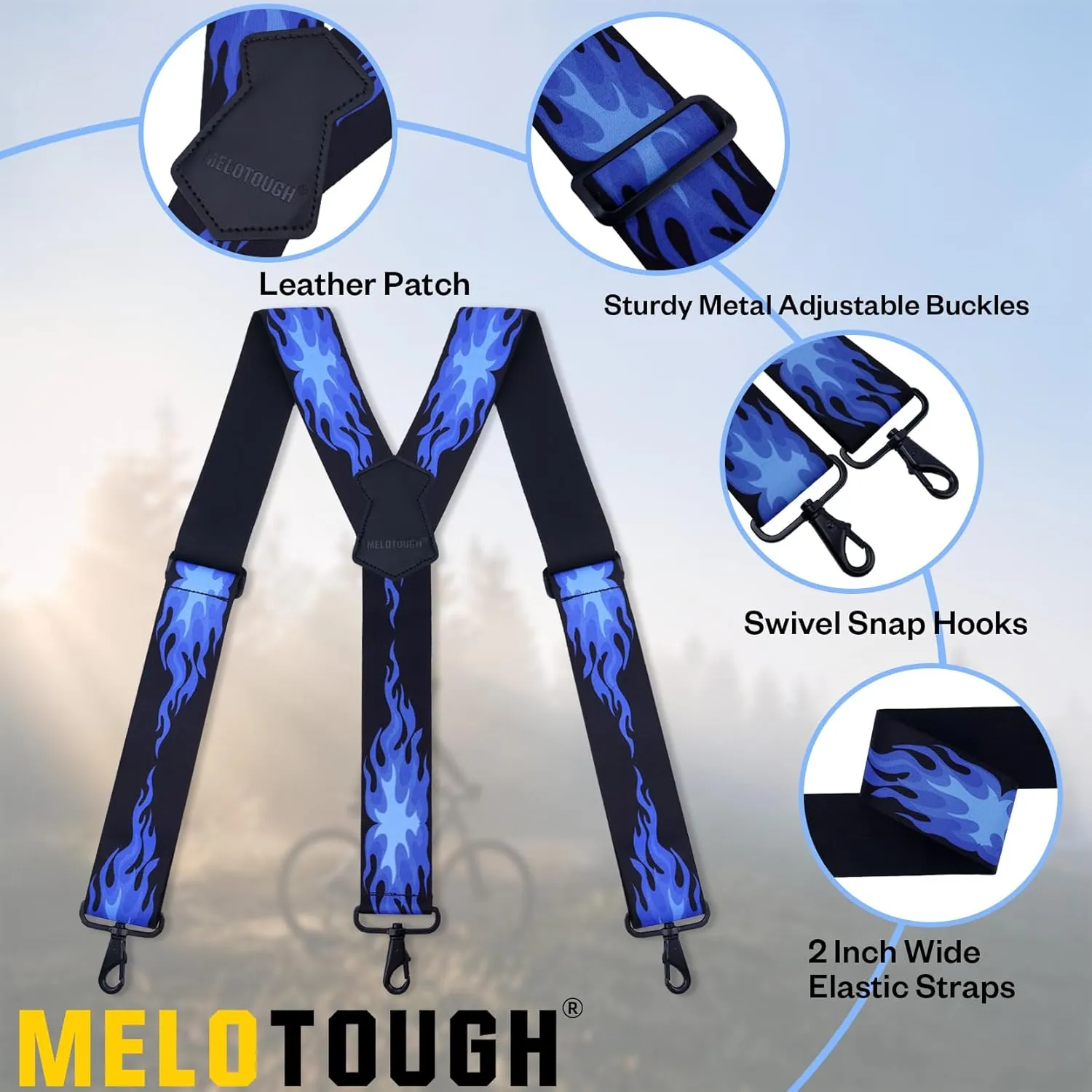 MELOTOUGH Suspenders for Men 2 Inch Wide Y Back Adjustable Elastic Big and Tall Suspenders with Swivel Hooks for Jeans