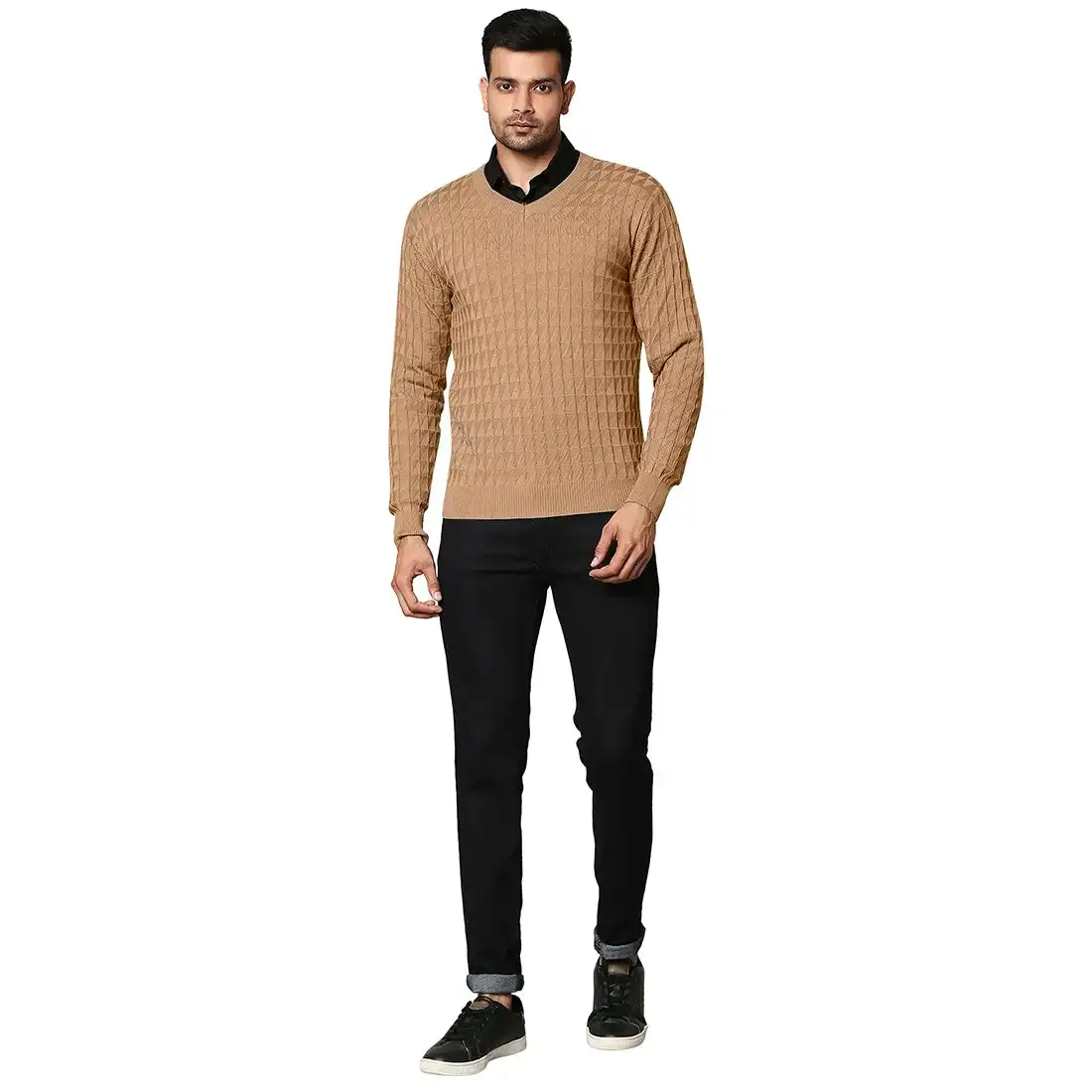 Men Fawn Wrapper Wool Blend Full Sleeve V Neck Collar Sweaters