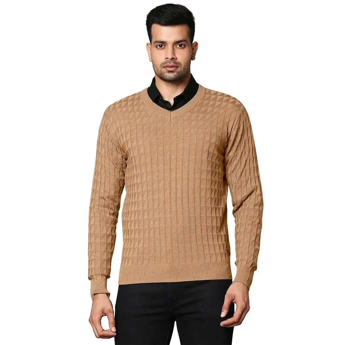 Men Fawn Wrapper Wool Blend Full Sleeve V Neck Collar Sweaters