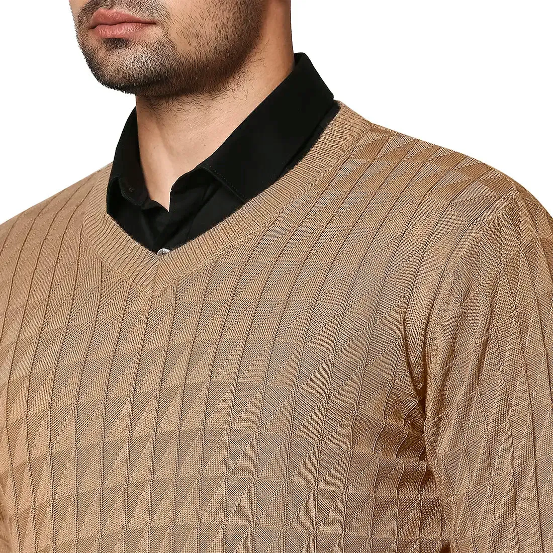 Men Fawn Wrapper Wool Blend Full Sleeve V Neck Collar Sweaters
