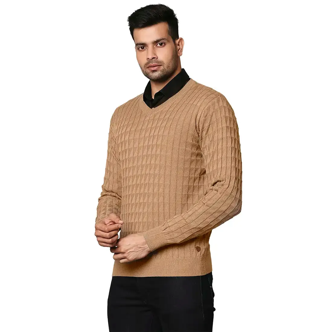 Men Fawn Wrapper Wool Blend Full Sleeve V Neck Collar Sweaters