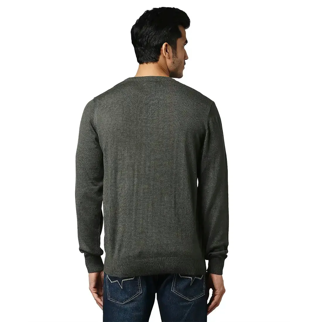Men Green Argyle Acrylic Wool Blend Round Collar Sweaters