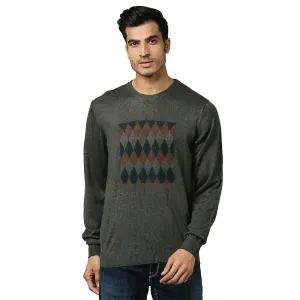 Men Green Argyle Acrylic Wool Blend Round Collar Sweaters