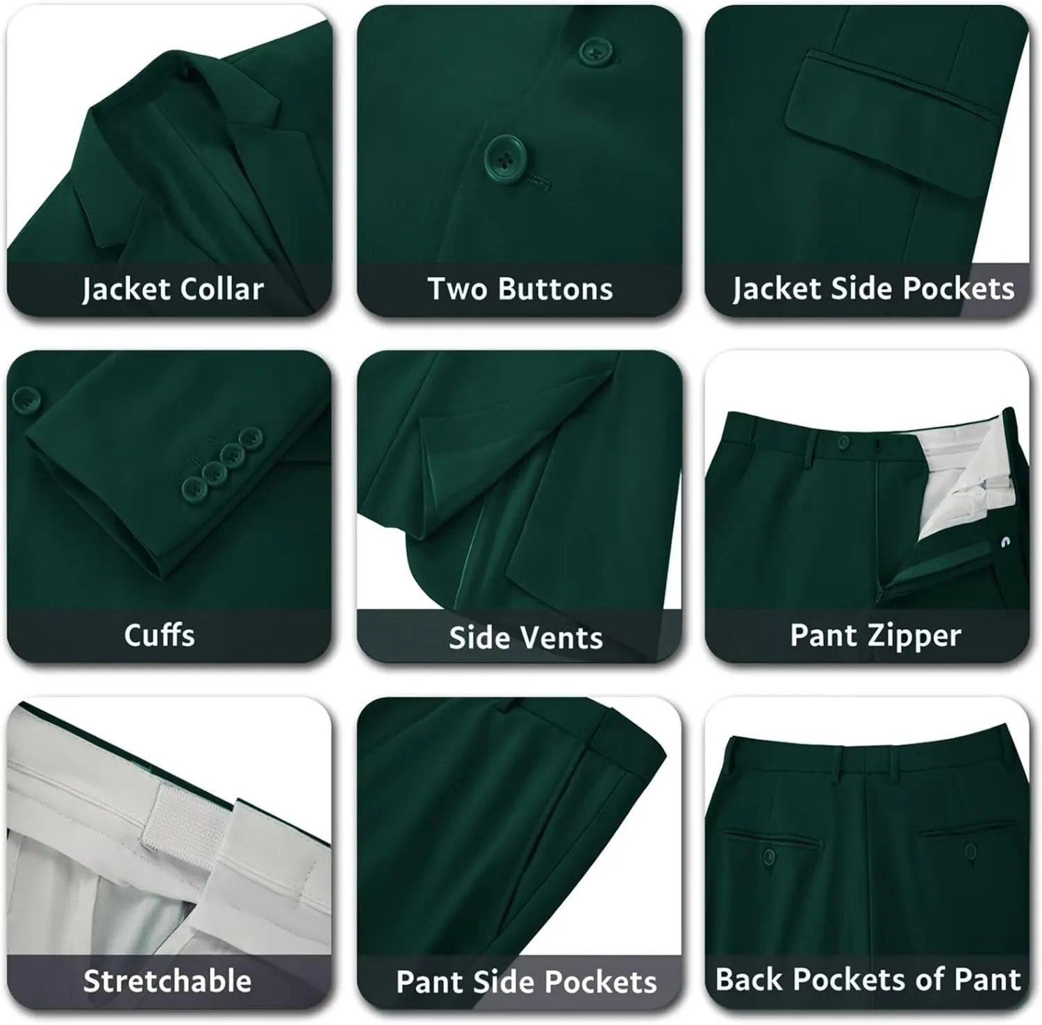 Mens 2 Piece Suit Set Slim Fit 2 Button Dress SuitsTuxedo Set Wedding Blazer Jacket Pants Tie Business Party Prom Suit