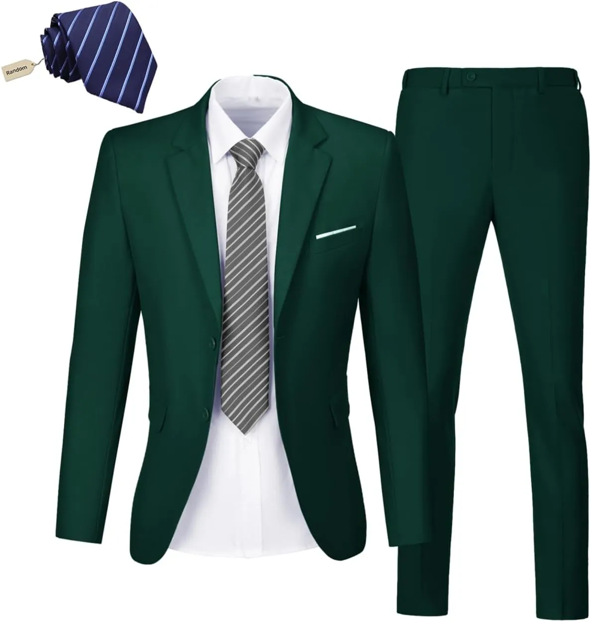 Mens 2 Piece Suit Set Slim Fit 2 Button Dress SuitsTuxedo Set Wedding Blazer Jacket Pants Tie Business Party Prom Suit