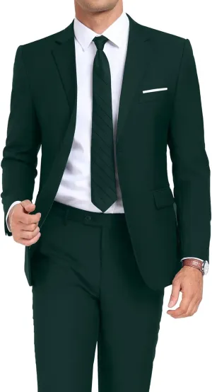 Mens 2 Piece Suit Set Slim Fit 2 Button Dress SuitsTuxedo Set Wedding Blazer Jacket Pants Tie Business Party Prom Suit