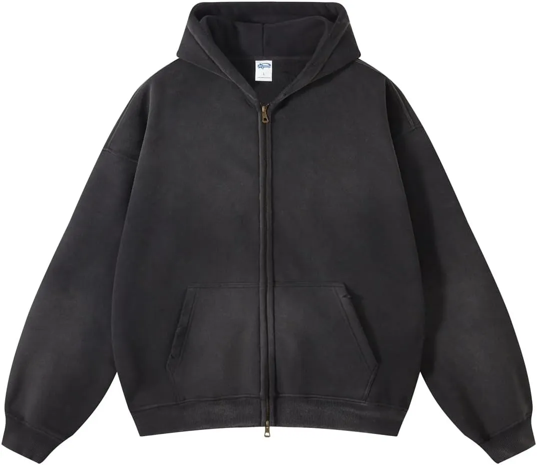Men's and Women's Oversized Hoodies Unisex Sweatshirt Zipper Long Sleeve Pullover Acid Wash Sweatshirt