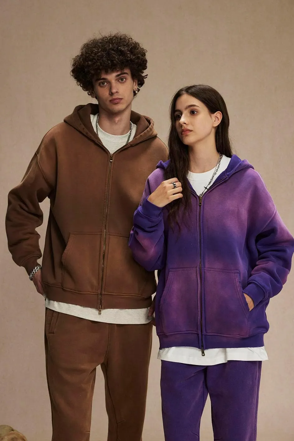 Men's and Women's Oversized Hoodies Unisex Sweatshirt Zipper Long Sleeve Pullover Acid Wash Sweatshirt