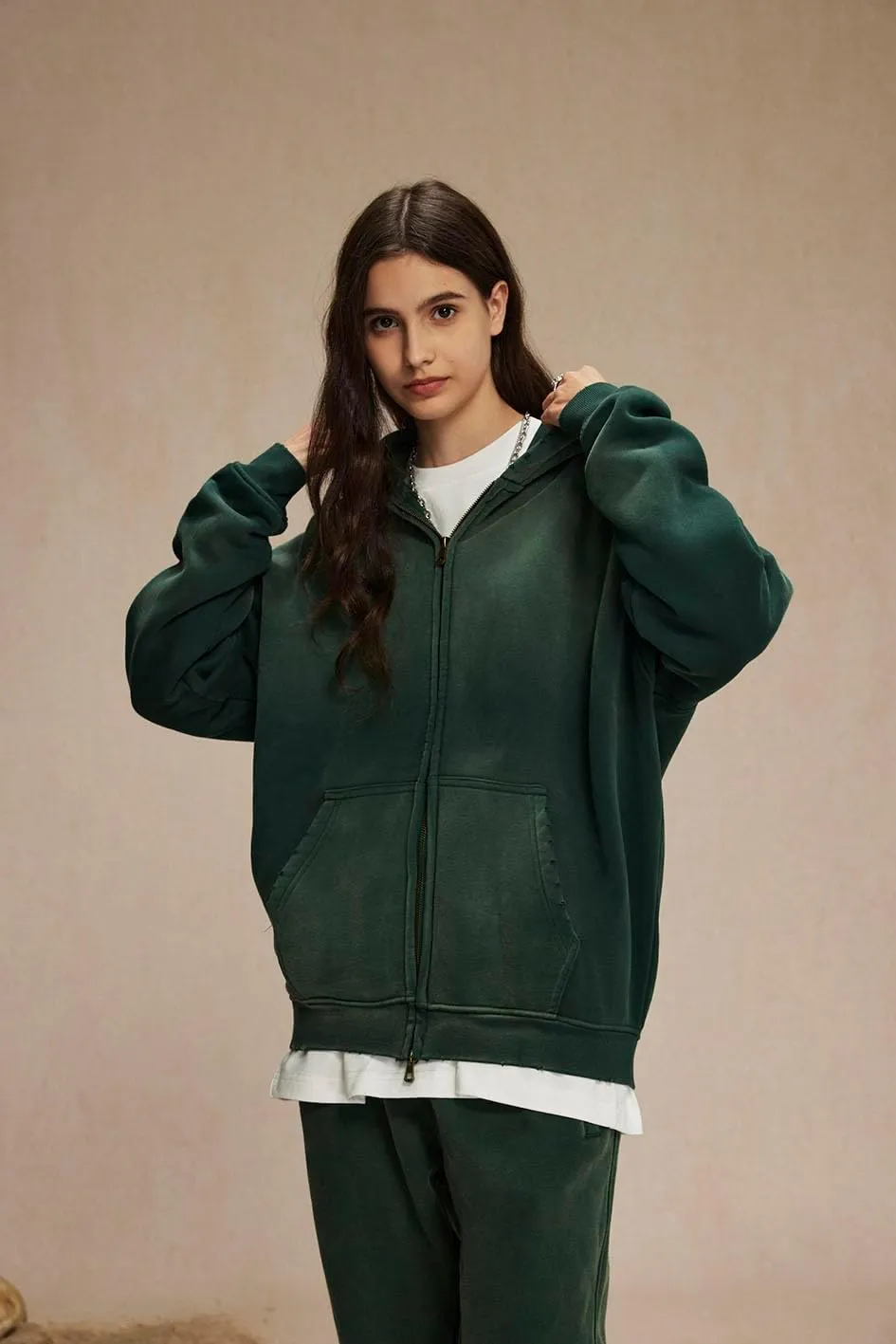 Men's and Women's Oversized Hoodies Unisex Sweatshirt Zipper Long Sleeve Pullover Acid Wash Sweatshirt