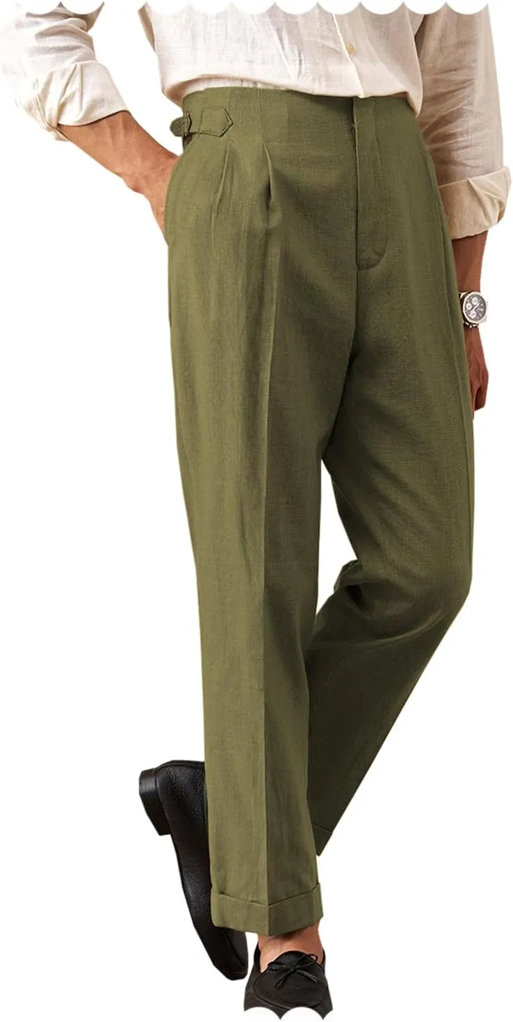 Men's Casual Linen Pants Beach Summer Pant Lightweight Linen Trousers Suit Pants