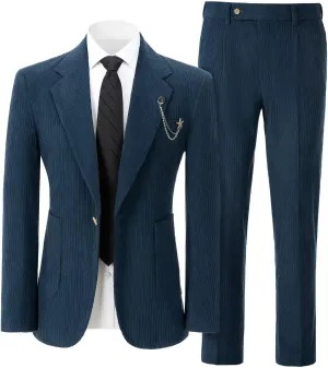 Mens Corduroy Suit Slim Fit 2 Pieces Blazer Pants Suits for Men Vintage Wedding Business Corduroy Suit Jacket Men