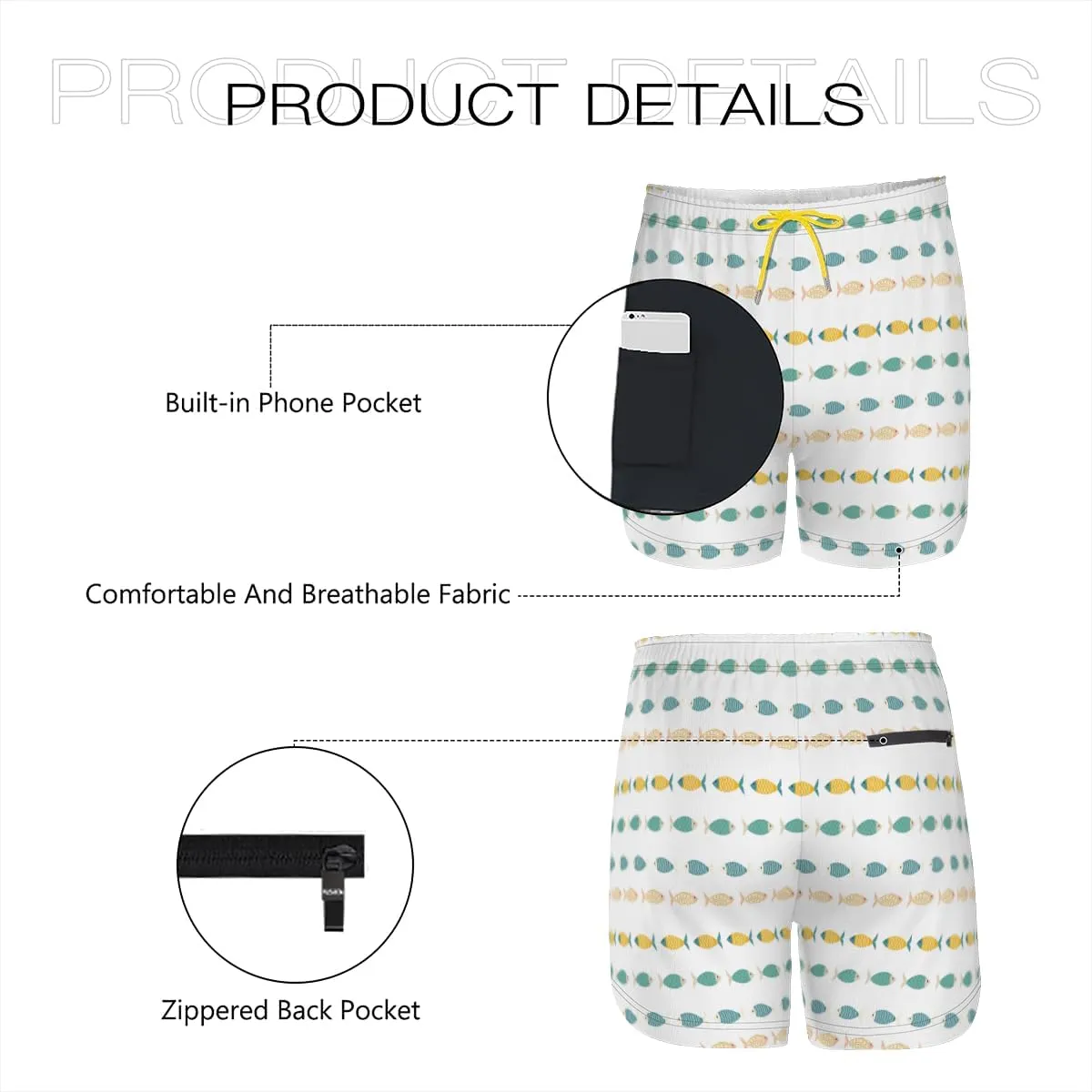 Men's Durable Long-Lasting Shorts Batfish Patterned Swim Trunks Flexible Stretchy Lightweight Design