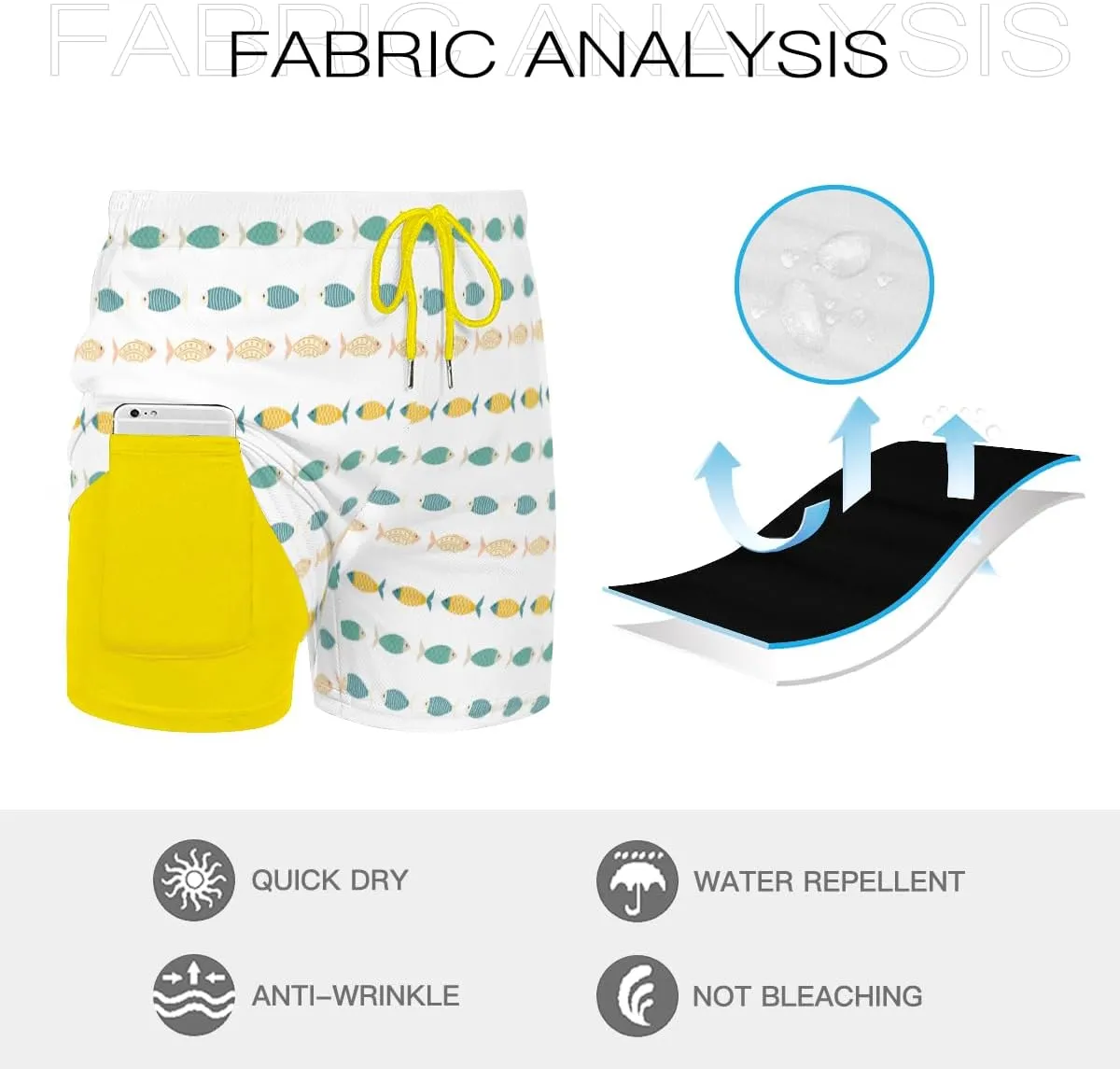 Men's Durable Long-Lasting Shorts Batfish Patterned Swim Trunks Flexible Stretchy Lightweight Design