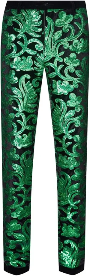 Men's Fashion Floral Glitter Sequin Velvet Pants