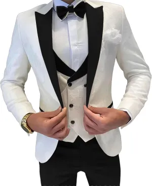 Mens Jacquard Suit 3 Piece Slim Fit Suits Prom Formal Business Suit for Men Jacket Vest Pants Wedding Suit