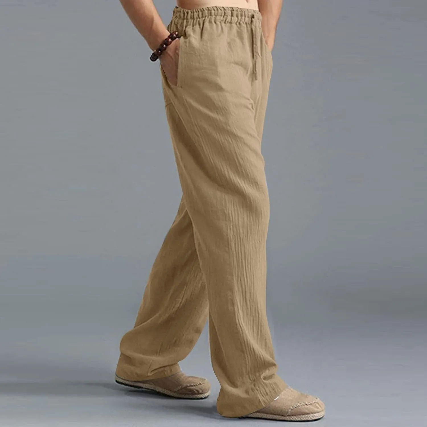 Men's Pants Comfy Casual Solid Color Elastic-Waisted Straight-Leg Drawstring Pant Breathable Soft Comfortable Outfits