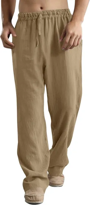 Men's Pants Comfy Casual Solid Color Elastic-Waisted Straight-Leg Drawstring Pant Breathable Soft Comfortable Outfits