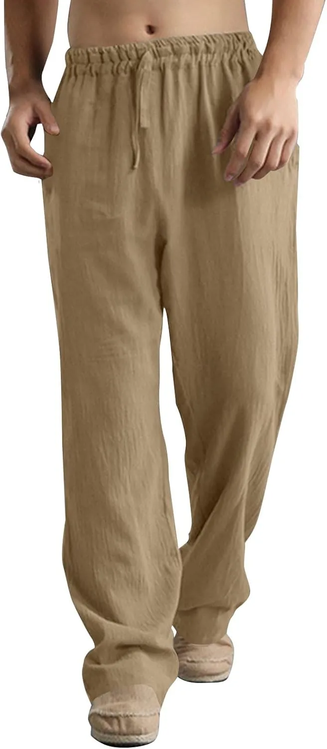 Men's Pants Comfy Casual Solid Color Elastic-Waisted Straight-Leg Drawstring Pant Breathable Soft Comfortable Outfits