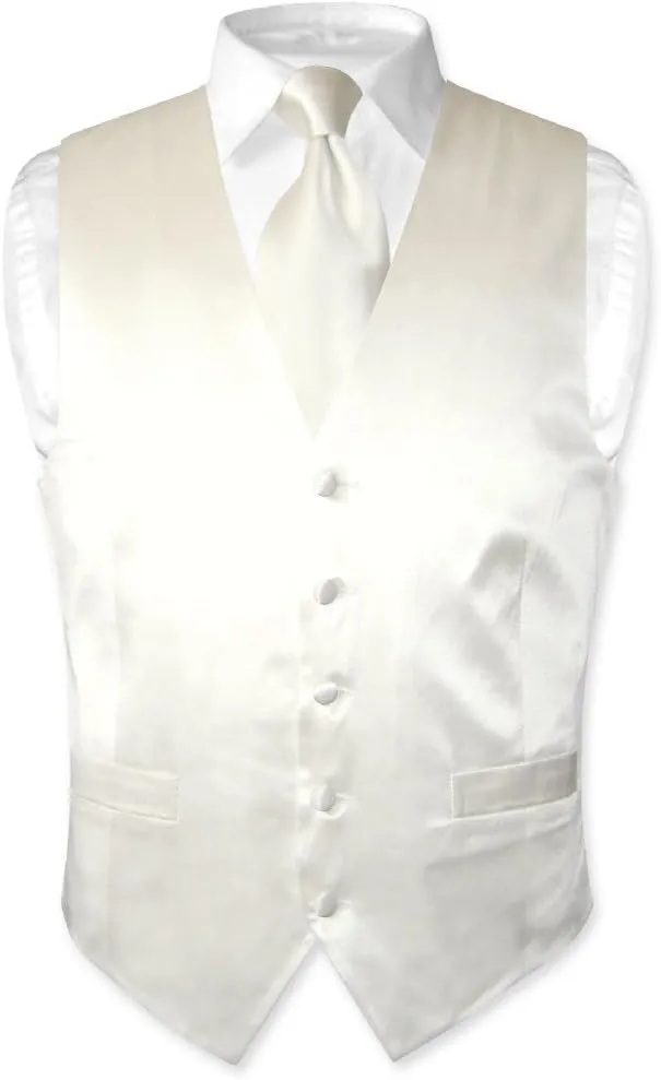 Men's SILK Dress Vest & NeckTie OFF-WHITE/IVORY Color Neck Tie Set