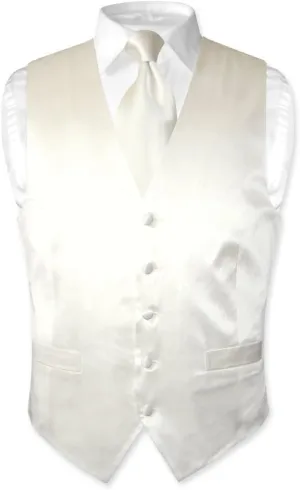 Men's SILK Dress Vest & NeckTie OFF-WHITE/IVORY Color Neck Tie Set