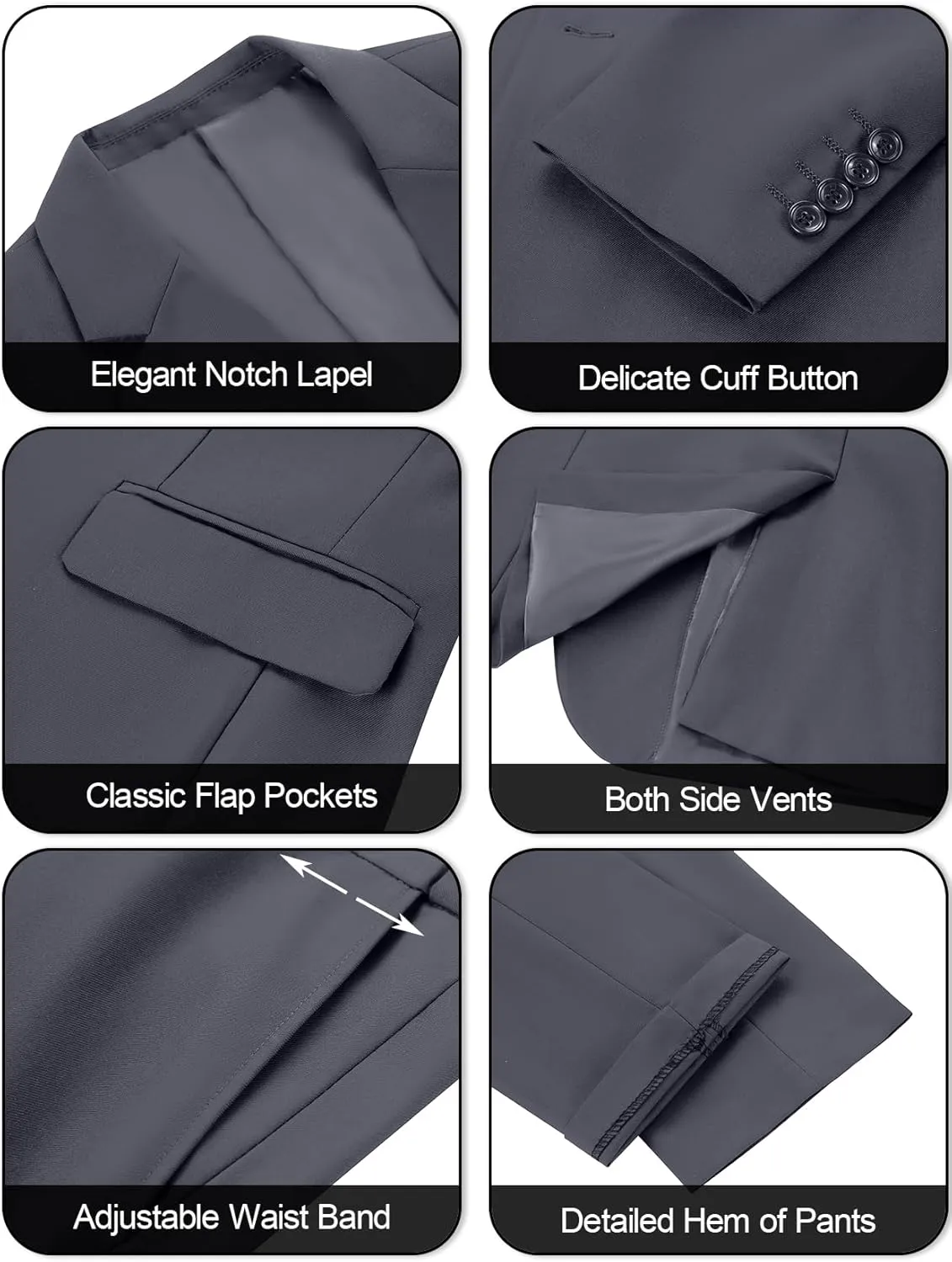 Men's Slim Fit 2 Piece Suit, Two Button Solid Suit Jacket Pants Set, Wedding Prom Suit