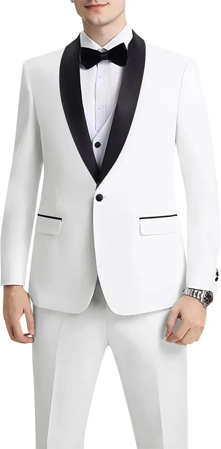 Mens Suit 3 Piece Slim Fit Suit for Men One Button Shawl Lapel Tuxedo Blazer Vest Pant for Wedding Business Prom