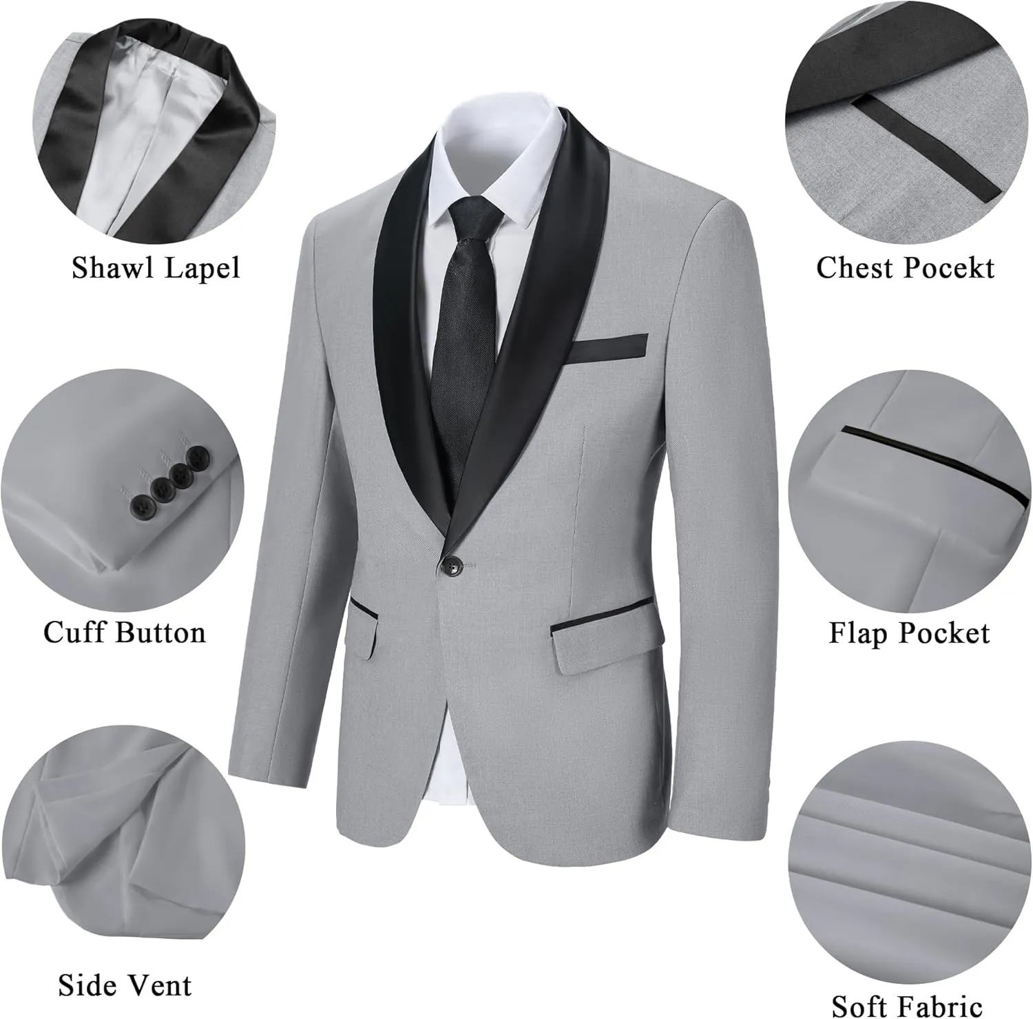 Mens Suit 3 Piece Slim Fit Suit for Men One Button Shawl Lapel Tuxedo Blazer Vest Pant for Wedding Business Prom