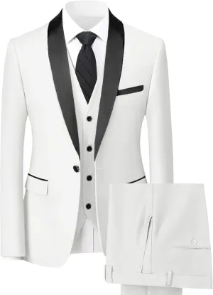Mens Suit 3 Piece Slim Fit Suit for Men One Button Shawl Lapel Tuxedo Blazer Vest Pant for Wedding Business Prom
