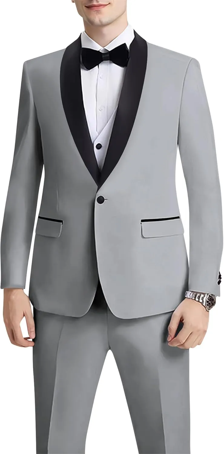 Mens Suit 3 Piece Slim Fit Suit for Men One Button Shawl Lapel Tuxedo Blazer Vest Pant for Wedding Business Prom
