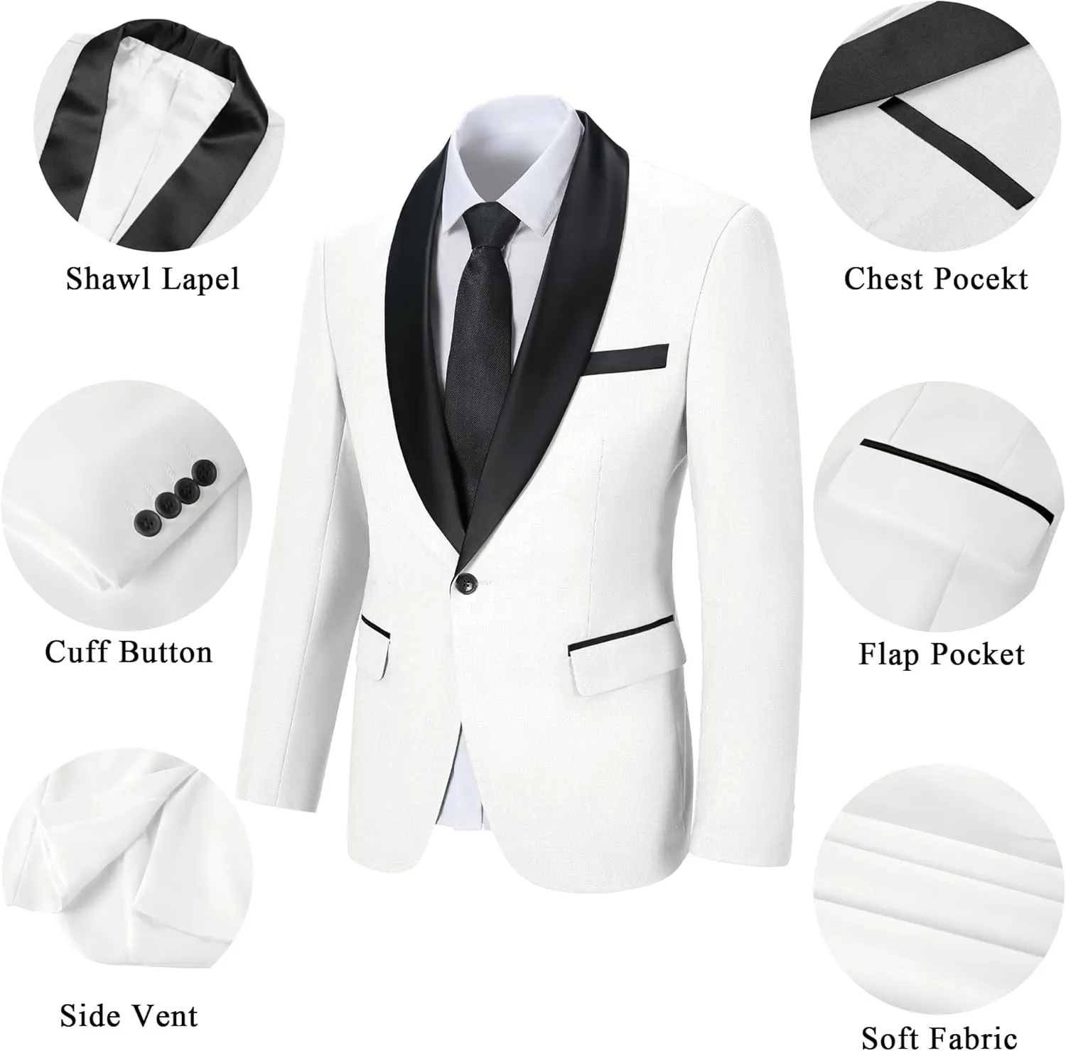 Mens Suit 3 Piece Slim Fit Suit for Men One Button Shawl Lapel Tuxedo Blazer Vest Pant for Wedding Business Prom