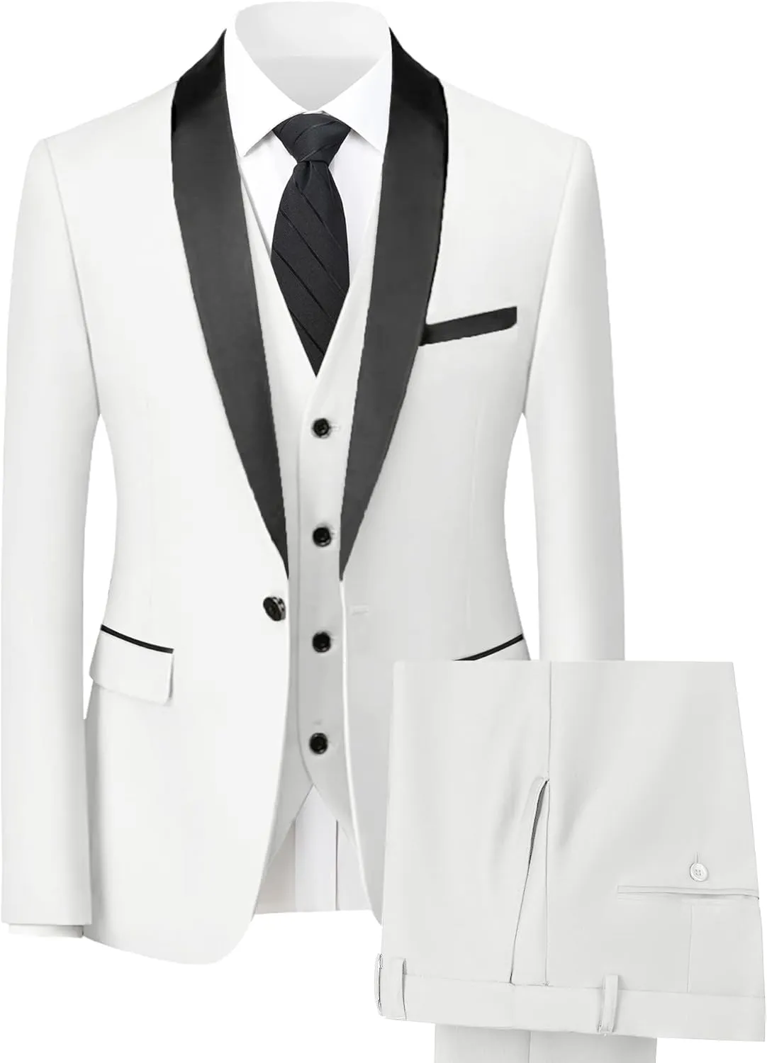 Mens Suit 3 Piece Slim Fit Suit for Men One Button Shawl Lapel Tuxedo Blazer Vest Pant for Wedding Business Prom