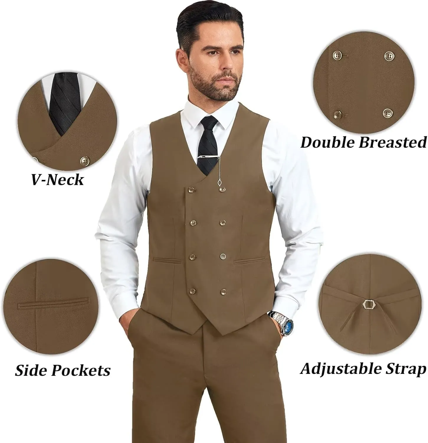 Mens Suit Slim Fit 3 Piece Double Breasted Suit Men Formal Tuxedo Set Casual Wedding Prom Groom Suits