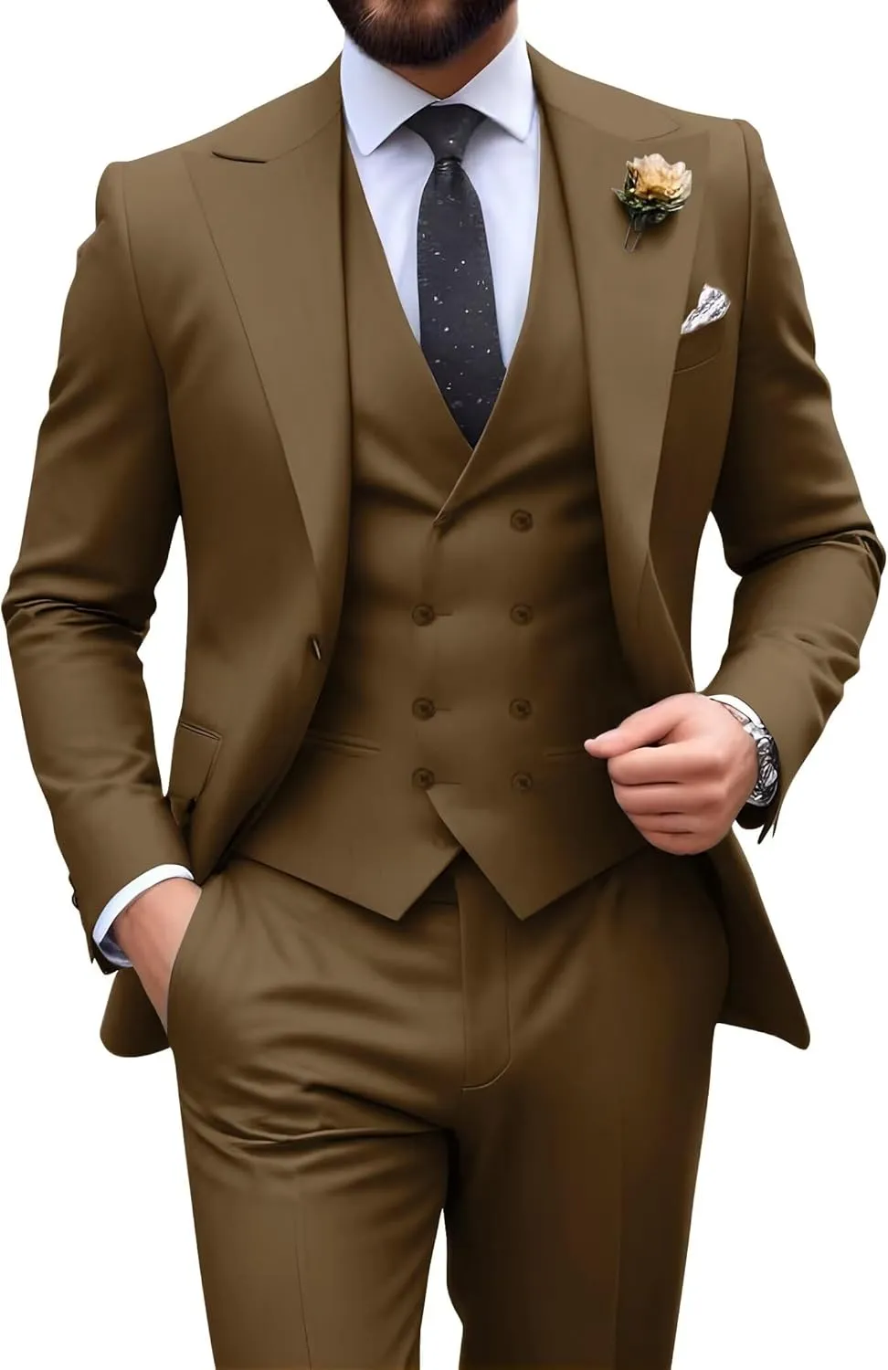 Mens Suit Slim Fit 3 Piece Double Breasted Suit Men Formal Tuxedo Set Casual Wedding Prom Groom Suits