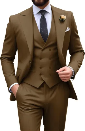 Mens Suit Slim Fit 3 Piece Double Breasted Suit Men Formal Tuxedo Set Casual Wedding Prom Groom Suits