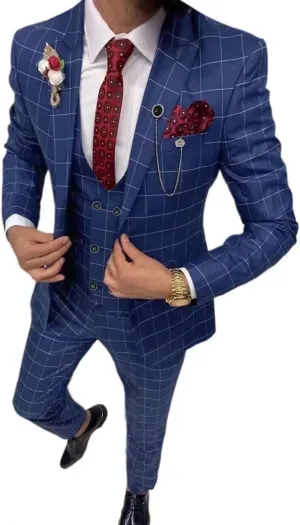 Men's Suit Slim Fit 3 Piece Plaid Suits for Men Checked Tuxedo Suit Men Formal Plaid Blazer Vest Pants Set