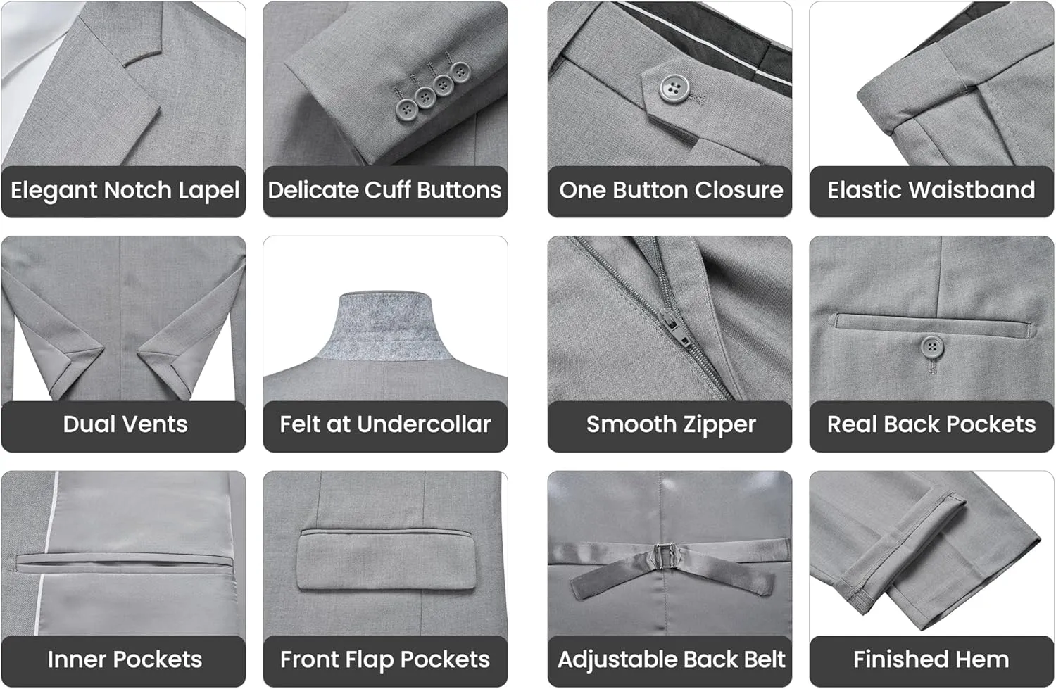 Men's Suits Slim Fit Tuxedo Suit Set 3 Piece 2-Button Solid Prom Wedding Party Blazer Vest Pants with Tie