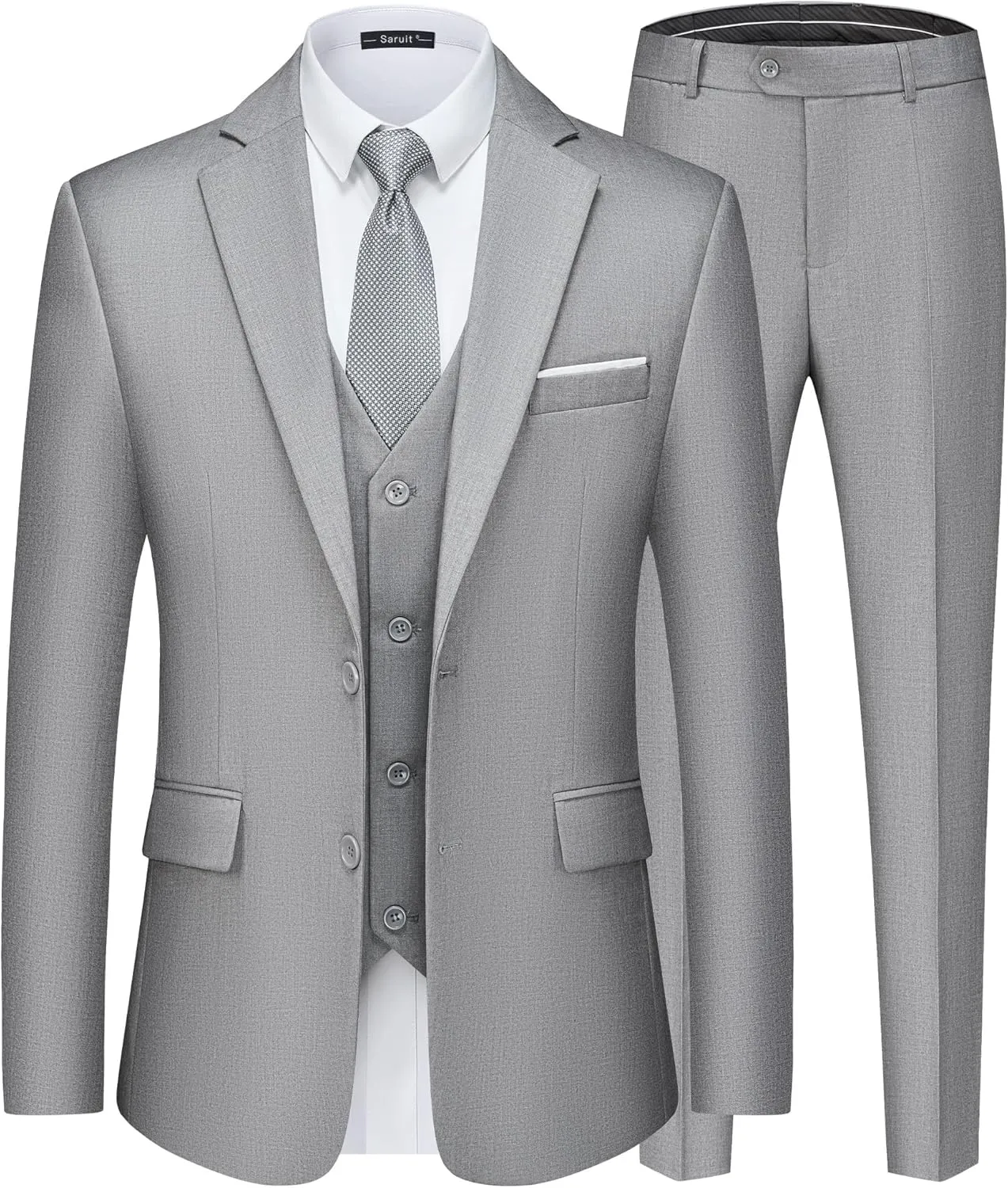 Men's Suits Slim Fit Tuxedo Suit Set 3 Piece 2-Button Solid Prom Wedding Party Blazer Vest Pants with Tie