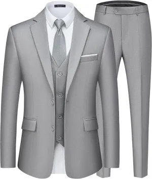 Men's Suits Slim Fit Tuxedo Suit Set 3 Piece 2-Button Solid Prom Wedding Party Blazer Vest Pants with Tie