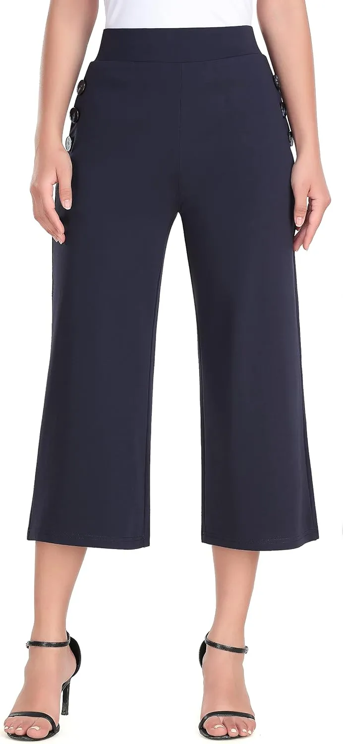 MISS MOLY Women's Wide Leg Pants Business Crop Palazo Dress Pants Capris Culotte Stretch Pull On Work Pants