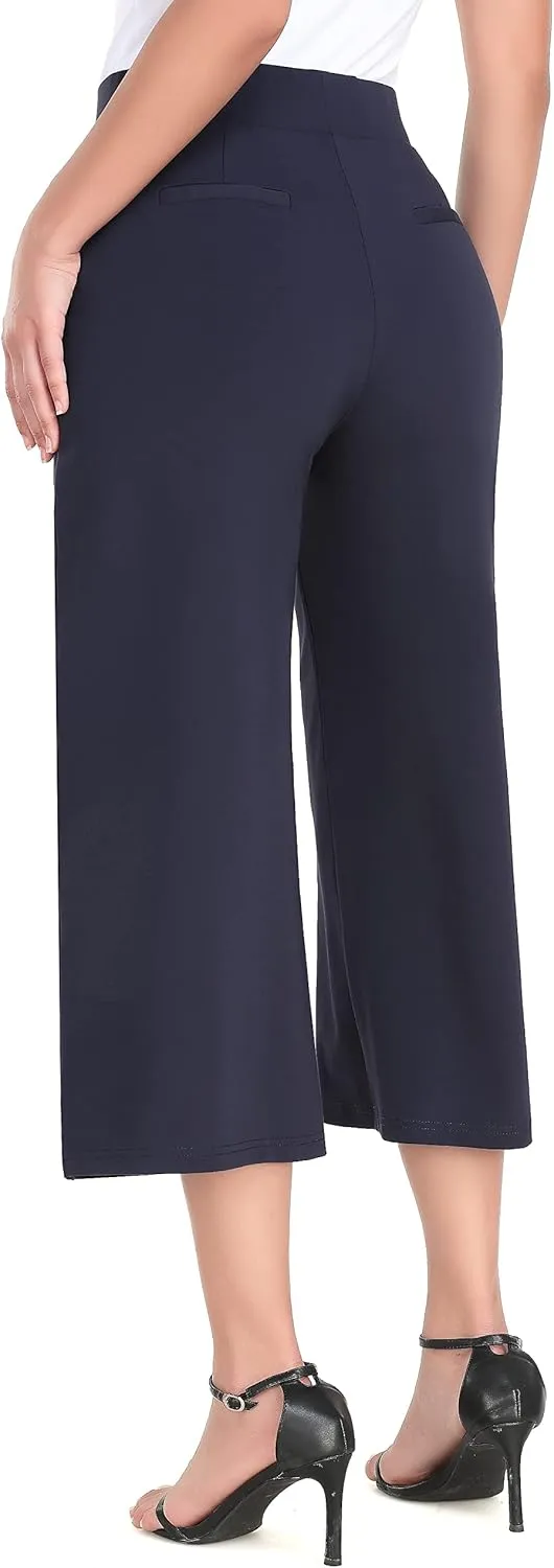 MISS MOLY Women's Wide Leg Pants Business Crop Palazo Dress Pants Capris Culotte Stretch Pull On Work Pants