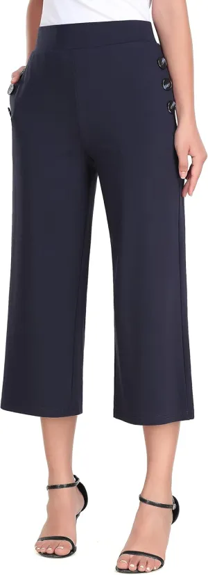 MISS MOLY Women's Wide Leg Pants Business Crop Palazo Dress Pants Capris Culotte Stretch Pull On Work Pants