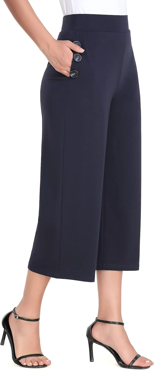 MISS MOLY Women's Wide Leg Pants Business Crop Palazo Dress Pants Capris Culotte Stretch Pull On Work Pants