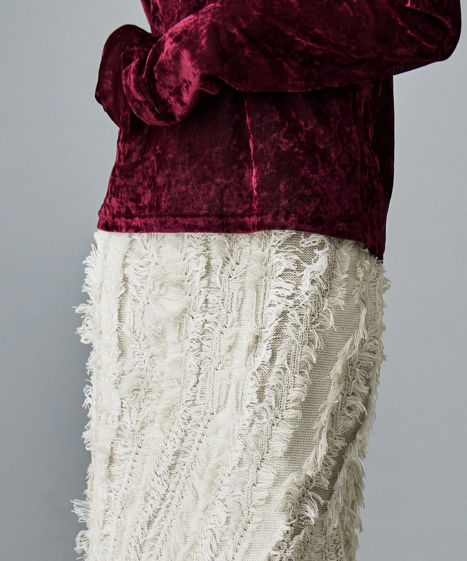 Mix fringe knit tight skirt