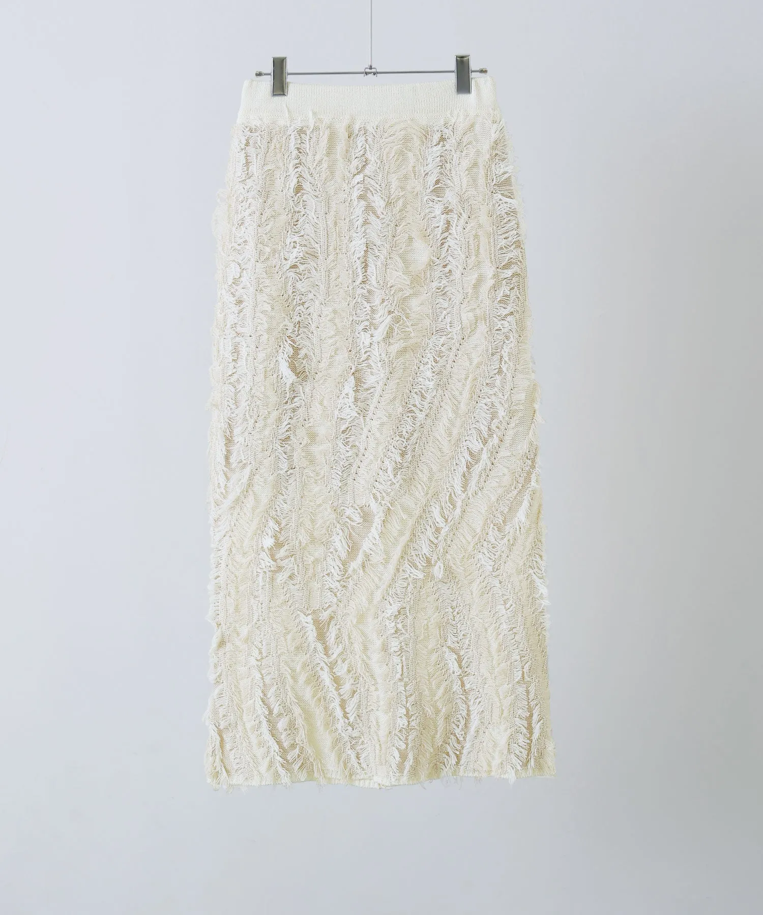 Mix fringe knit tight skirt