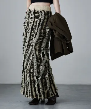 Mix fringe knit tight skirt