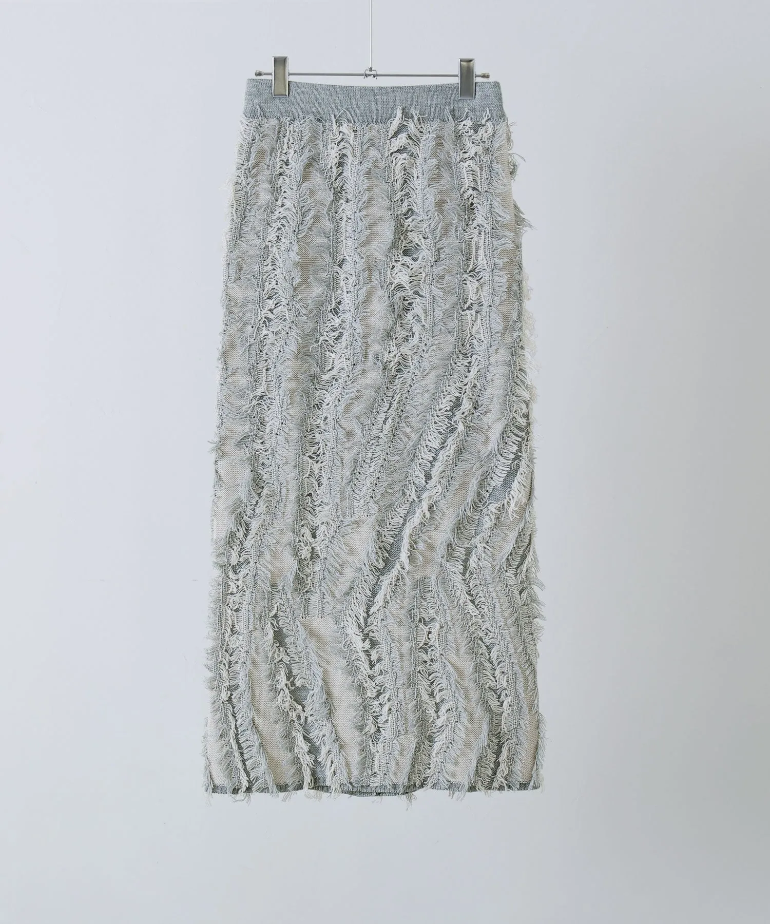Mix fringe knit tight skirt