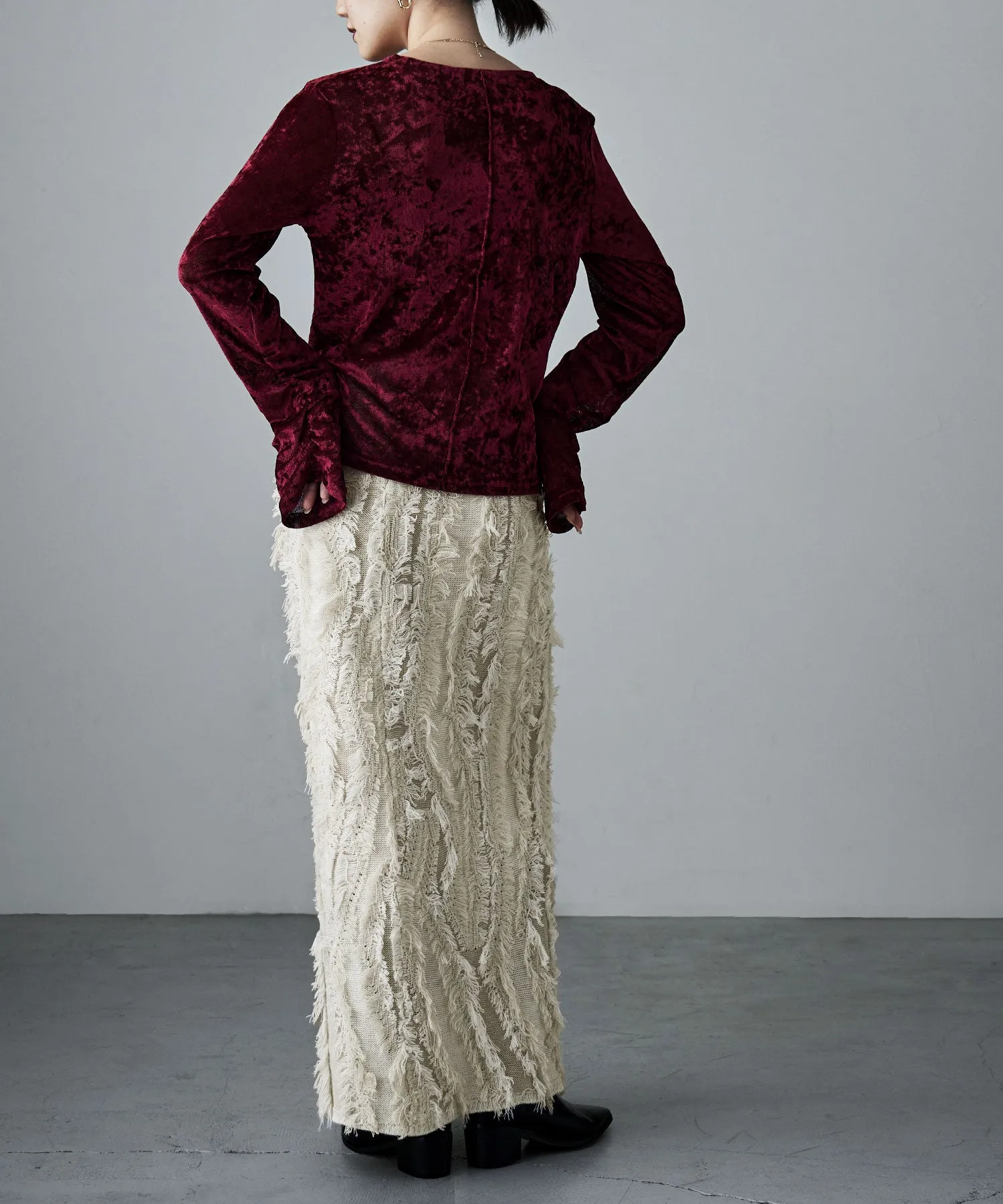 Mix fringe knit tight skirt