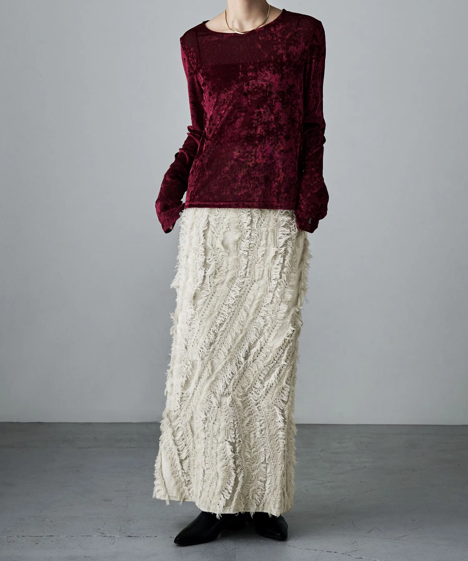 Mix fringe knit tight skirt