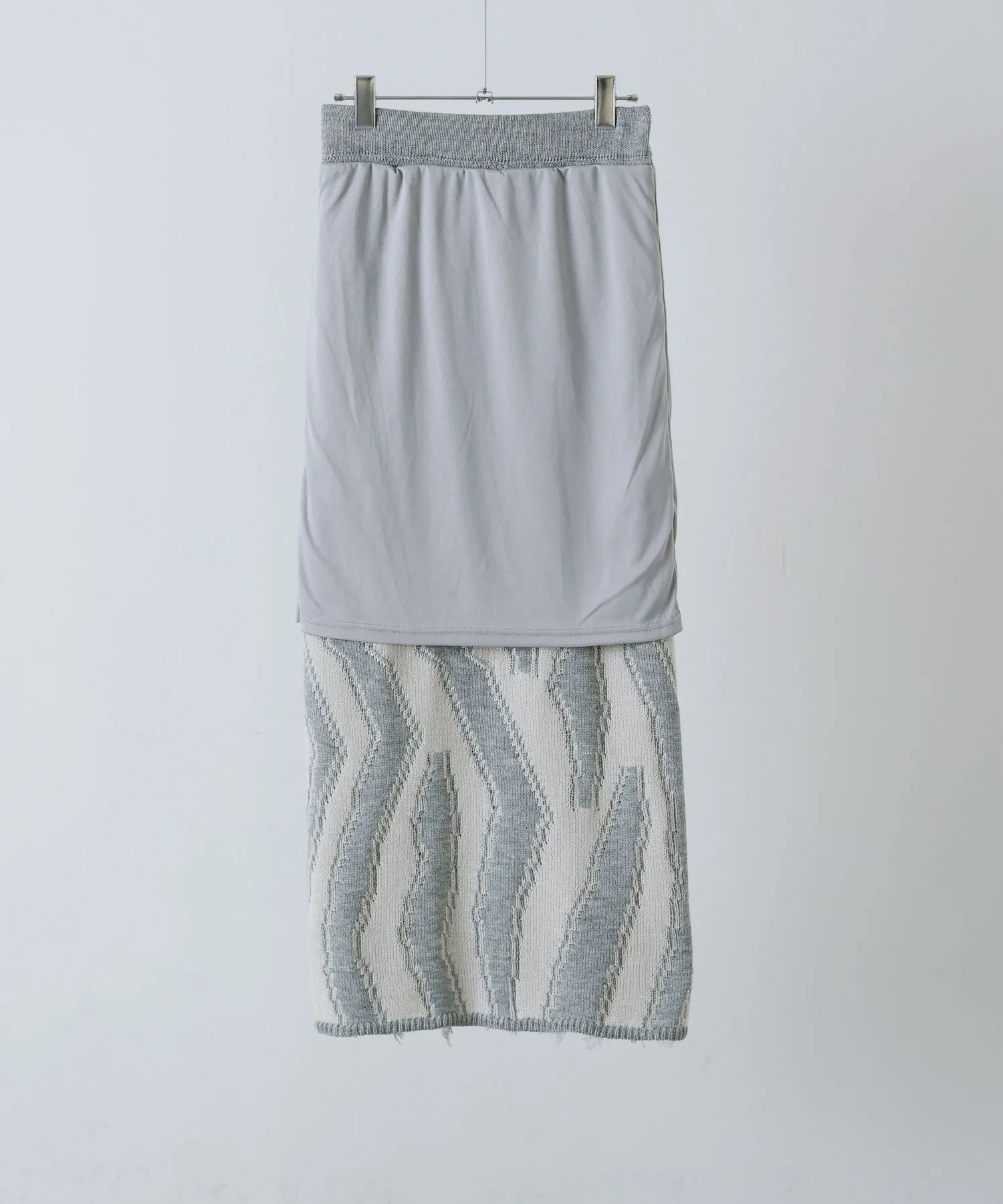 Mix fringe knit tight skirt